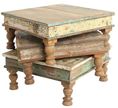 Beistelltisch Bajot Blumentisch Deko-Tisch aus recyceltem Altholz Shabby-Vintage Color in verschiedenen Größen (small)