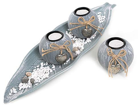 Logbuch-Verlag Portavelas para velas de té con cuenco, regalo de San Valentín, cumpleaños, decoración de 51 cm con corazones plateados