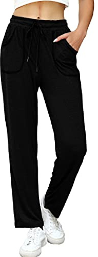 iClosam Pantalón Chándal Mujer Algodón Pantalones Deportivos Largos Jogger | Bolsillos Laterales, Cintura Elástica, Cordón Ajustable, Pierna Recta, Tejido Transpirable, Corte Relajado, Yoga, Ocio