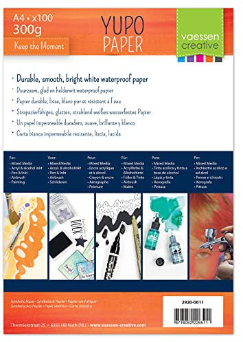 Vaessen Creative 2920-0011 Florence Yupo Papier Synthetisches 300g/m², Weiß, DIN A4, 100 Stück zum Malen, Zeichnen und mehr
