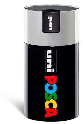 Posca - Uniposca Set Completo con 18 Pennarelli Acrilici Assortiti, Punta Media 2,5 mm - Colori per Bambini e Artisti Uni Posca Validi come Colori per Tessuti, Legno e Altro, in Box Regalo Argento