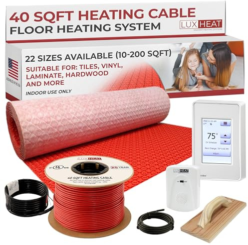 LuxHeat 40sqft Electric Radiant Floor Heating System - 120v Underfloor Heating System - Includes UDG4 Programmable Thermostat w/GFCI, Heat Cable, Uncoupling Membrane for Under Tile, Sensor & Alarm