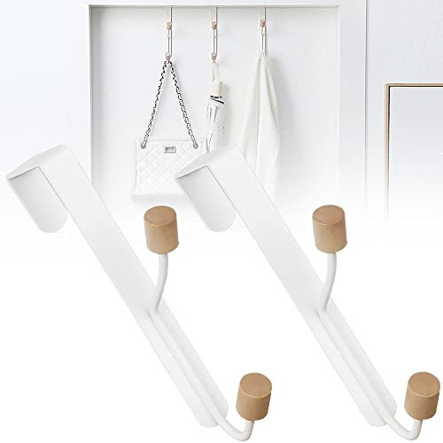 STCRERAG 2 Pezzi Gancio Doppio Sopra la Porta Ganci Reversibili in Acciaio al Carbonio Appendiabiti Sopraporta Cameretta Senza Installazione Gancio Porta per Appendere Abiti, Borsa, Chiavi - Bianco