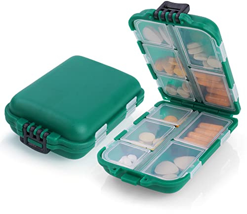 AOOWU Pill Box Organiser, 1PCS Portable Medicine Storage Box, Double Layer 10 Grids Tablet Organiser to Hold Vitamins, Cod Liver Oil, Supplements and Medication for Travel Work