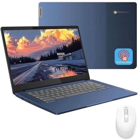 Lenovo IdeaPad Slim-3 Chromebook Laptop - Schermo touch FHD da 14 pollici per studenti e aziende, MediaTek 520 (8-core), 4 GB di RAM, 64 GB eMMC, 128 GB Micro SD, 13,5 H lunga durata della batteria,