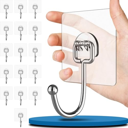 Vehepeay 16 Piezas Gran Ganchos Adhesivos para Pared (máximo 15 KG), Fuerte Gancho Adhesivo para Abjetos Grandes, Ganchos para Colgar Ideal para Baño,Cocina y Salón