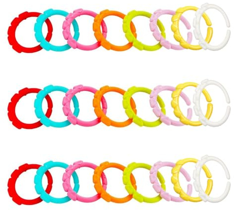 24 Pezzi Giocattoli Collegabili Dentizione Bambino, Anelli Giocattoli Passeggino, Ganci Per Giocattoli Da Bambino, Giocattoli Bambini Piccoli, Sonagli Collegabili Bambini(Stile Colore Casuale)