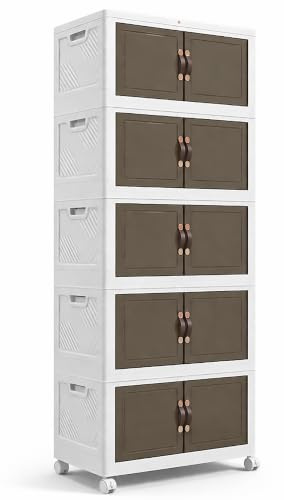 FUREINSTORE Armario Organizador Plegable | Caja de Almacenaje, Contenedor de Plástico, Caja de Almacenamiento Plegable para Calzado, Ropa, Juguetes y Libros (45cm x 5 Pisos)