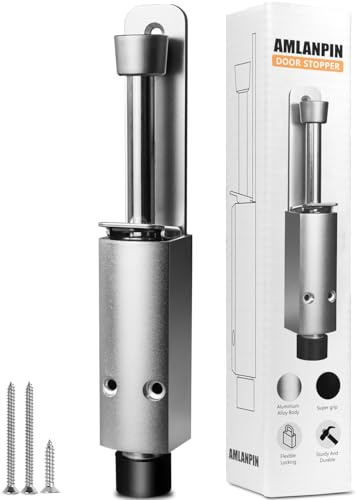 Door Stop - Heavy Duty Spring Loaded Step Down Push On Door Holder/Stopper - Foot Operated Door Holder for Outdoor and Commercial Use (1, Silver)