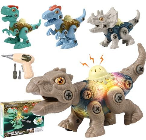 Take Apart Dinosaur Toys for Kids, 4 Pack Sound and Light Dinosaur Construction Kits, Roaring Music STEM Learning Toy with Screwdrivers, Birthday Educational Gift for Boys Girls 3 4 5 6 7 Years Old