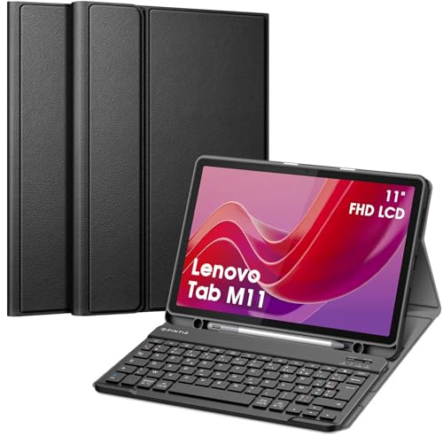 FINTIE Clavier pour Lenovo Tab M11 11 Pouces 2024 (TB330) - Clavier AZERTY sans Fil Bluetooth, Housse Multipositions, Coque Arrière Antichoc avec Fonction de Ranger Le Stylet, Noir