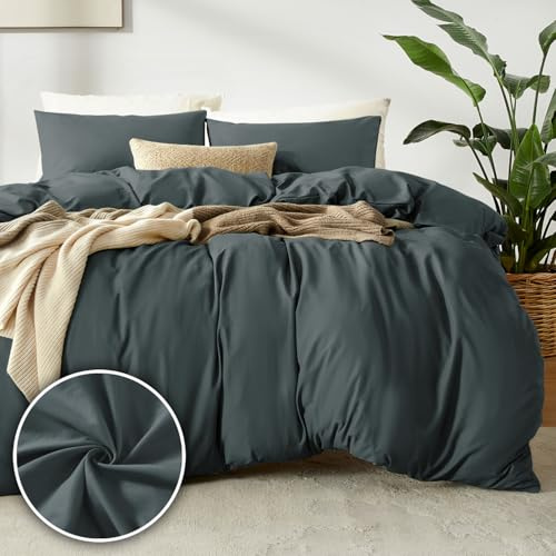 puredown 1PCS Copripiumino Singolo 135x200cm+ 1PCS Federe in Microfibra 80x80cm, Set di Copripiumino Monocromatica per Letto Singolo, Traspirante, Morbida, Oeko-Tex, Antracite