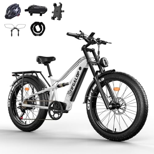 Lohang Bicicleta eléctrica para Adultos, neumáticos Todoterreno de 26, batería de 52 V 19 Ah, Alcance 45-90 km, suspensión Total, 7 velocidades, Bicicleta eléctrica Unisex