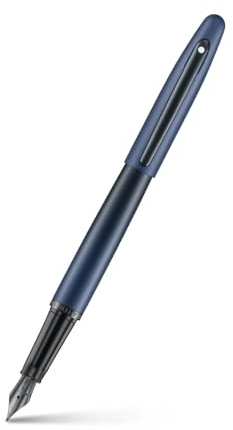 Sheaffer VFM E9429 - Penna stilografica blu opaco con finiture nere con PVD, pennino medio con convertitore, penna stilografica di alta qualità