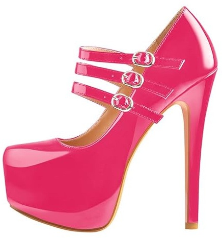blingqueen Women's Stiletto Pumps Mary Jane Shoes for Women Invisible Platform Super High Heels Triple Buckle Straps Wedding Prom Dress Pink Heel for Women Court Shoes Size 6
