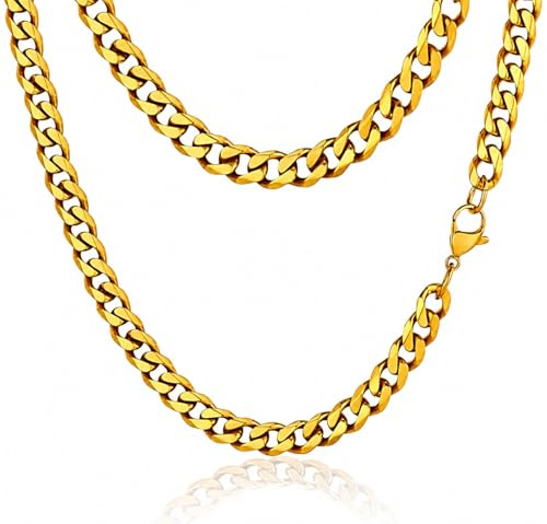 Daisy Philip 3mm 5mm 7mm 8mm CURB Mens Necklace Gold Chain Cuban - Stainless Steel Jewellery - Neck Link Chains for Men Man Women Boys Kids (50cm*3mm)