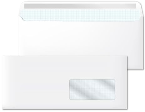 Buste bianche, buste di carta, buste di carta americane con finestra, buste di spedizione per documenti, buste con chiusura autoadesive, carta bianca, dimensioni 220 x 110 mm - SIDI
