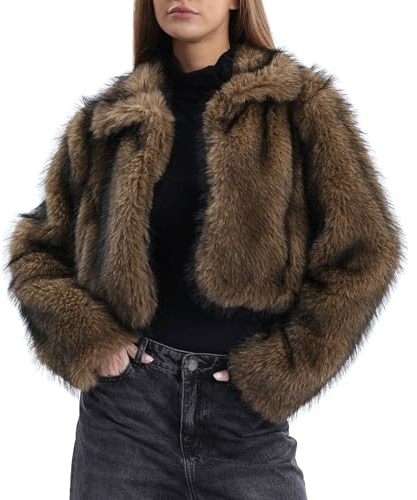 Amazhiyu Cappotto di pelliccia da donna in pelliccia sintetica giacca in pelliccia sintetica giacca di pelliccia corta cappotto di peluche giacca invernale cappotto in pelliccia sintetica colletto