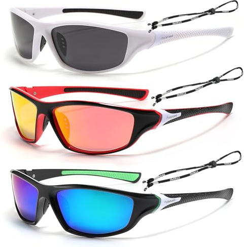AYNKH 3 PCS Lunettes de Soleil Polarisées pour Cyclistes, Lunettes de Sport pour Hommes et Femmes, Lunettes de Sport pour Cyclistes, Protection UV 400, Cyclisme, la Pêche, la Conduite