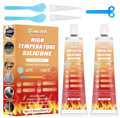 Pegamento Alta Temperatura, Transparente Silicona Alta Temperatura, Adhesivo Resistente Calor, Resistente Agua, Ideal Para Hornos, Microondas, Placas de Inducción, 100ml
