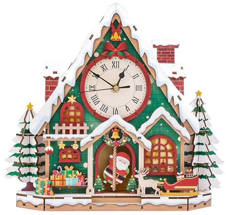 Lilcubics 3D Wooden Puzzles for Adults Model Kits Christmas Snowhouse Clock, Mechanical Wooden Model Building Kit DIY Hobbies for Women Men, Christmas Home Decor Gifts for Adults