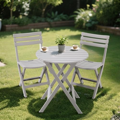 TAO ONE Juego de bistró plegable de plástico, juego de bistró de patio de 3 piezas, mesa y sillas portátiles para interiores y exteriores con respaldo, juego de muebles de patio plegables para balcón