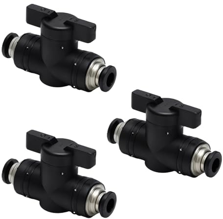3 Conectores Neumáticos 6mm Negros,Válvula Reguladora de Flujo de Aire con Conexión Rápida Válvula de Bola Neumática con Llave de Paso para Talleres Domésticos, Automóviles e Industria