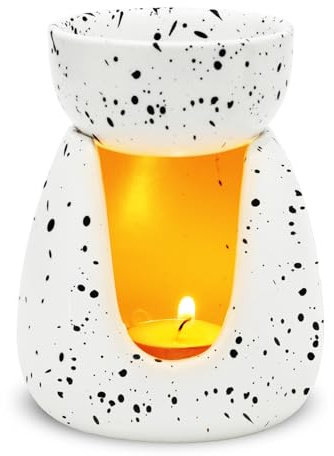 WD&CD Duftlampe aus Keramik, Aromalampe Teelichthalter Aroma Diffuser Stövchen für ätherische Öle weiß&Schwarz