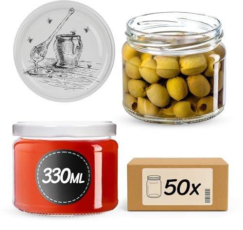 KADAX tarros de mermelada, 330 ml, con tapa de rosca de 82 mm, tarros de conservas para mermelada, miel y mermelada, frascos de vidrio, frascos con tapa (tarro de miel, 50 unidades)