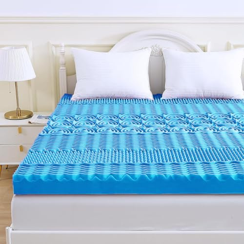 Memory Foam Mattress Topper King Bed 6cm Thick, Blue – Egg Crate | 7 Zone Pressure Relief Orthopedic (152cm x 203cm Approx)