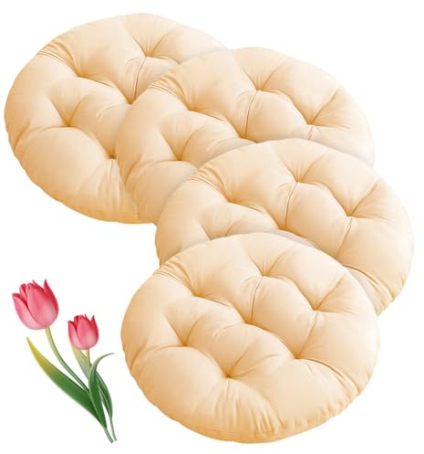 Umllpet Cuscino per sedia, rotondo, 40 cm, 4 pezzi, per soggiorno, sala da pranzo, per interni ed esterni (cammello chiaro)