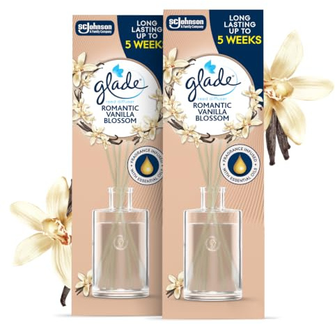 Glade Reed Diffuser, Home Fragrance Infused with Essential Oils, Room Air Freshener With Up to 5 Weeks of Continuous Fragrance, Vanillla Blosson, 50ml (Pack of 2)