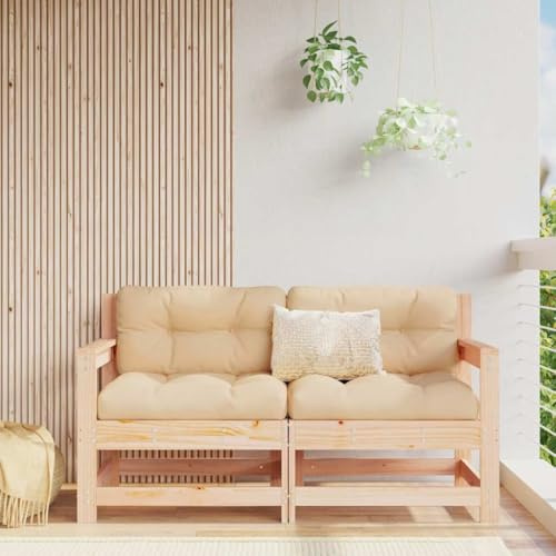 Frdhee Sofá esquinero pequeño grupo de bancos de esquina, sillas de jardín con cojín, 2 unidades, madera maciza de pino, sofá exterior para balcón, terraza, zona de piscina