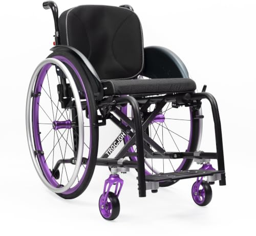 TRGCJGH stol av aluminium, reserullstol, transportrullstol, ultralätt rullstol med självdrift, fällbart fotstöd (röd, 40 cm/15,7 tum sits)