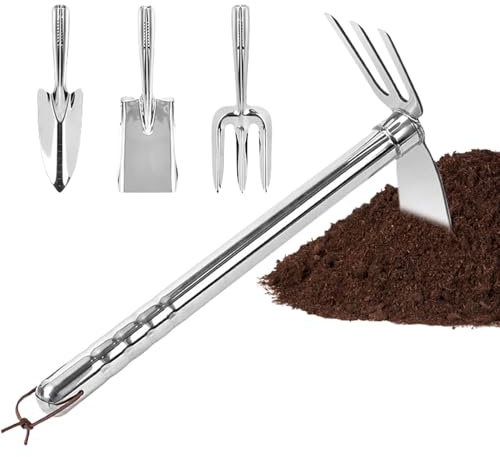 Mixnexorad Kit d'outils de Jardinage en Acier Inoxydable | Manche Ergonomique Multifonction - Bêche, râteau de Jardin,pour jardiniers, Femmes, Seniors, Adultes, passionnés, pelouse, terrasse, Ferme,