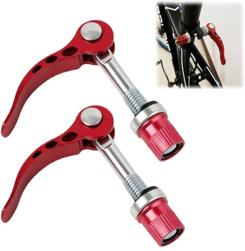 Kaelaxroy Set de 2 Cierres rápidos de Aluminio 6061-T6 M8 x 55 mm para sillín de Bicicleta, Ajuste sin Herramientas,Compatible con Bicicletas Plegables/porteadoras, Color Rojo