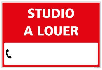 Signalétique.biz France, Panneau Immobilier Studio à Louer avec Oeillets aux 4 coins, Rouge, Plastique rigide Akilux 3,5mm, Dimensions 60 x 40 cm (600 x 400 mm), Livré Avec Une Planche de Chiffres