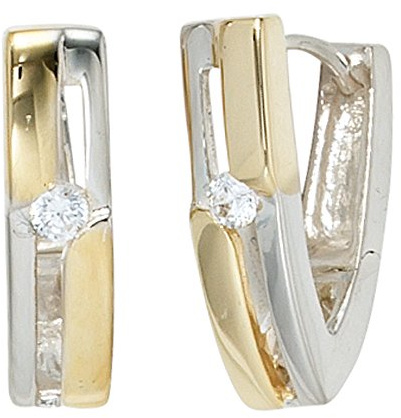 Jobo Damen-Creolen spitz aus 925 Sterling Silber Bicolor vergoldet mit Zirkonia