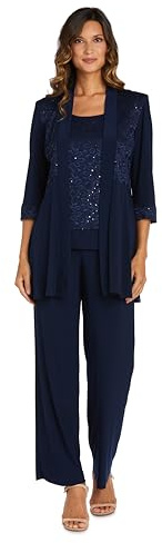 R&M Richards Women's 2-Piece Glitter Lace Pantsuit - Elegant Mock Jacket & Straight Leg Pants Dressy Formal Set