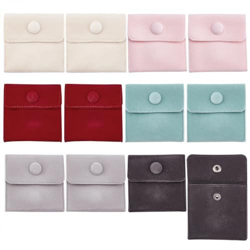 NBEADS 12 Bolsas de Terciopelo para Joyas con botón a presión, 6 Colores, Bolsas de Almacenamiento de joyería de terciopelopara Regalo de Caramelos y Joyas, Collar, Pulsera, Embalaje, 7x7cm