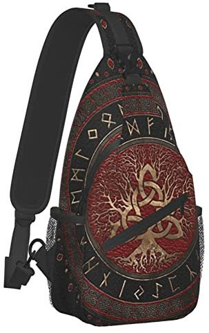 JHBTFQ Sac Taille Bandoulière Viking pour Hommes, Sac Poitrine Imprimé Nordique Sac bandoulière Sport Voyage Gym Entraînement Déplacements