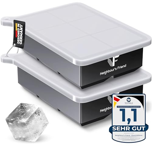 Neighbour's Friend iskubsform stor 2-pack – 12 x XXL isbitar för cocktails, whisky och långdrycker – platinasilikon isbitsform med lock, diskmaskinssäker – jätteiskubsform XL