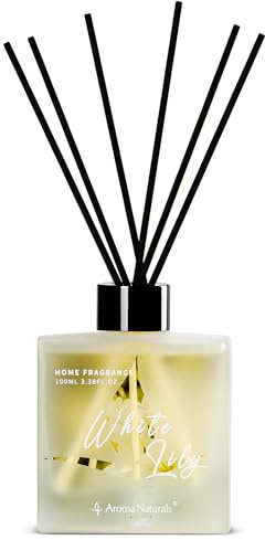 Aroma Naturals Reed Diffuser 100ml, Long Lasting Home Indoor Fragrance, Reed Diffusers Gifts Set for Women, White Lily