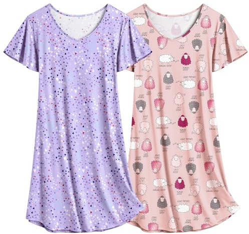 Ekouaer Camicia da Notte da Donna Floreale in Due Pezzi Indumenti da Notte a Maniche Corte Abito da Notte Estivo da 2 Stelle + Pecora XXL