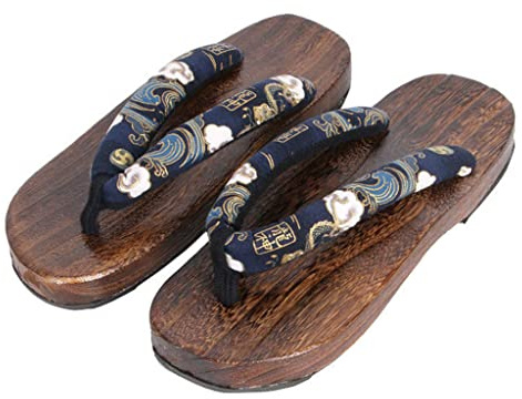 Mens Giapponese in Legno Zoccoli Sandali Giappone Tradizionale Scarpe Geta Ampia Suola Infradito,Zoccoli Pantofole Bagno Spiaggia Comode Pantofole(Size:EU 45,Color:Blu+B)