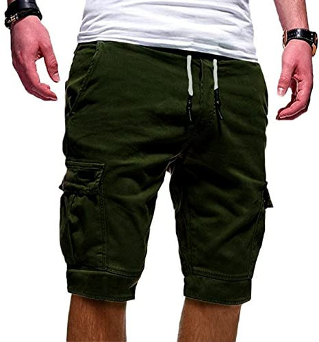 EMATOP Sommer Cargo Shorts Herren Vintage Baumwolle Sporthose Casual Leichte Stoffhose Regulär Fit Kurze Hose Einfarbig Sport Jogginghose mit Taschen Sommerhose Weich Bequem Laufhose Outdoorhose