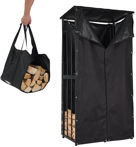 Lendo Online Étagère à bois de chauffage avec toit + housse de protection + sac de transport - Abri à bois de chauffage - Rangement du bois étanche - Étagère pour bois de cheminée (90x60x180cm)