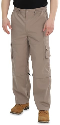 Ben Creek - Pantaloni cargo da uomo - Pantaloni lunghi con zip off per trekking e uso quotidiano - Pantaloni da lavoro in tinta unita con tasche multitasche - Breve zip Capri QDA13Z a 3/4, Fango, M