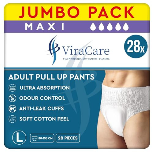 28 x Incontinence Maxi Pants Women and Men | Adult Pull Ups | Adult Nappies | Maxi Absorbency and Odour Free | Adults Pants | Waist Size Large 80-156 cm | (Large)