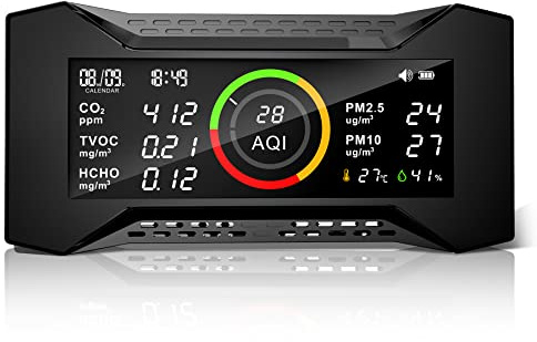 Therm La Mode 9 in 1 Smart Air Quality Meter, Carbon Dioxide Detector Room Air with TVOC PM2.5 PM10 AQI HCHO Temperature Humidity, Air Quality Monitor, CO2 Detector with NDIR Sensor